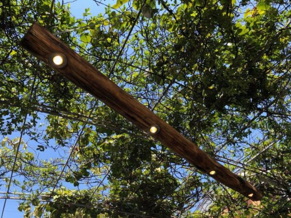 Lampadario con tronco di legno