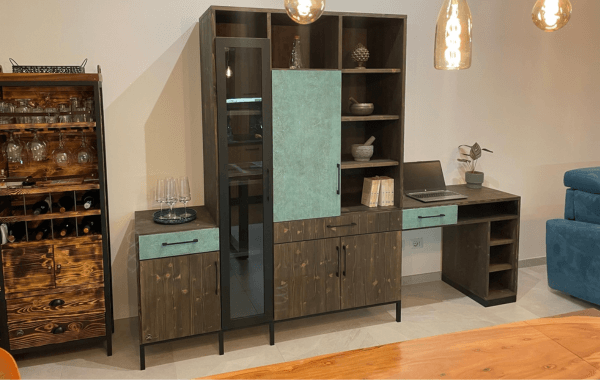 realizzazione di mobile living in legno e finitura ossido di rame