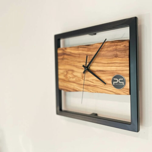 orologio da parete design in ferro ed olivo