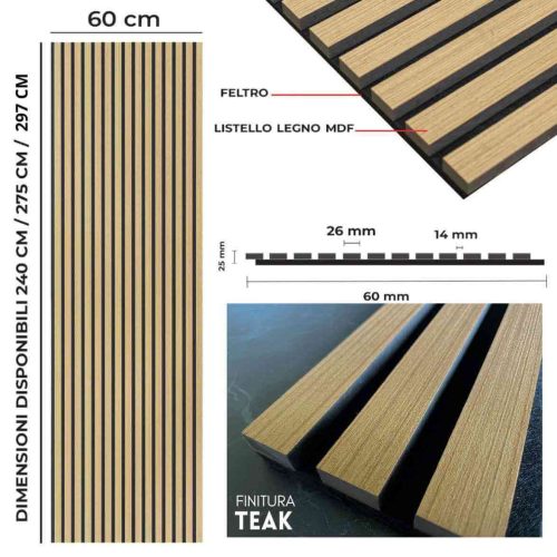 Pannello in legno decorativo a doghe per pareti interne - Teak