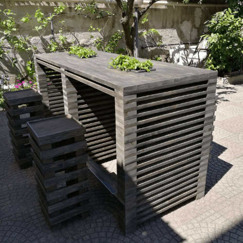 tavolo bar in legno di abete finitura grigio a poro aperto