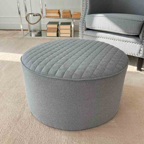 Pouf rotondo grande in tessuto grigio da salotto