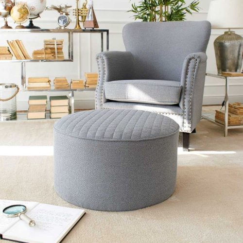 Pouf rotondo grande in tessuto grigio da salotto