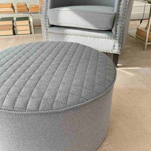 Pouf rotondo grande in tessuto grigio da salotto