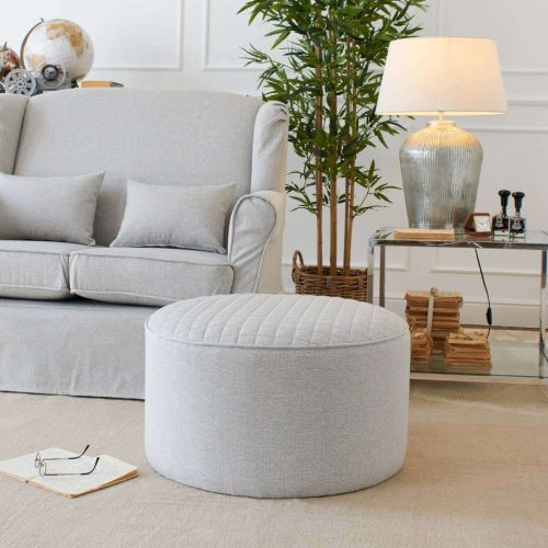 Pouf rotondo grande in tessuto grigio