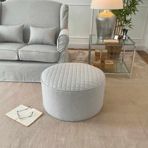 Pouf rotondo grande in tessuto grigio