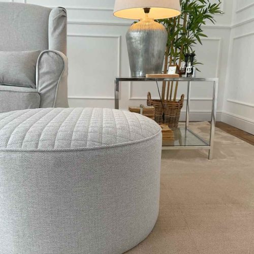 Pouf rotondo grande in tessuto grigio
