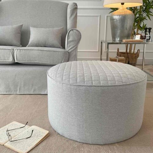 Pouf rotondo grande in tessuto grigio